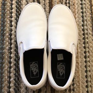 white leather slip on vans
